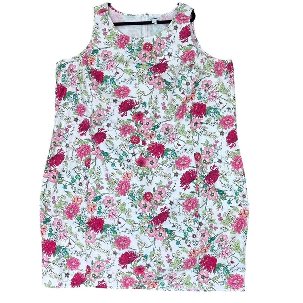 Old Navy Sleeveless Boat Neck White Floral Size 28 Plus Cotton Blend Back Zip